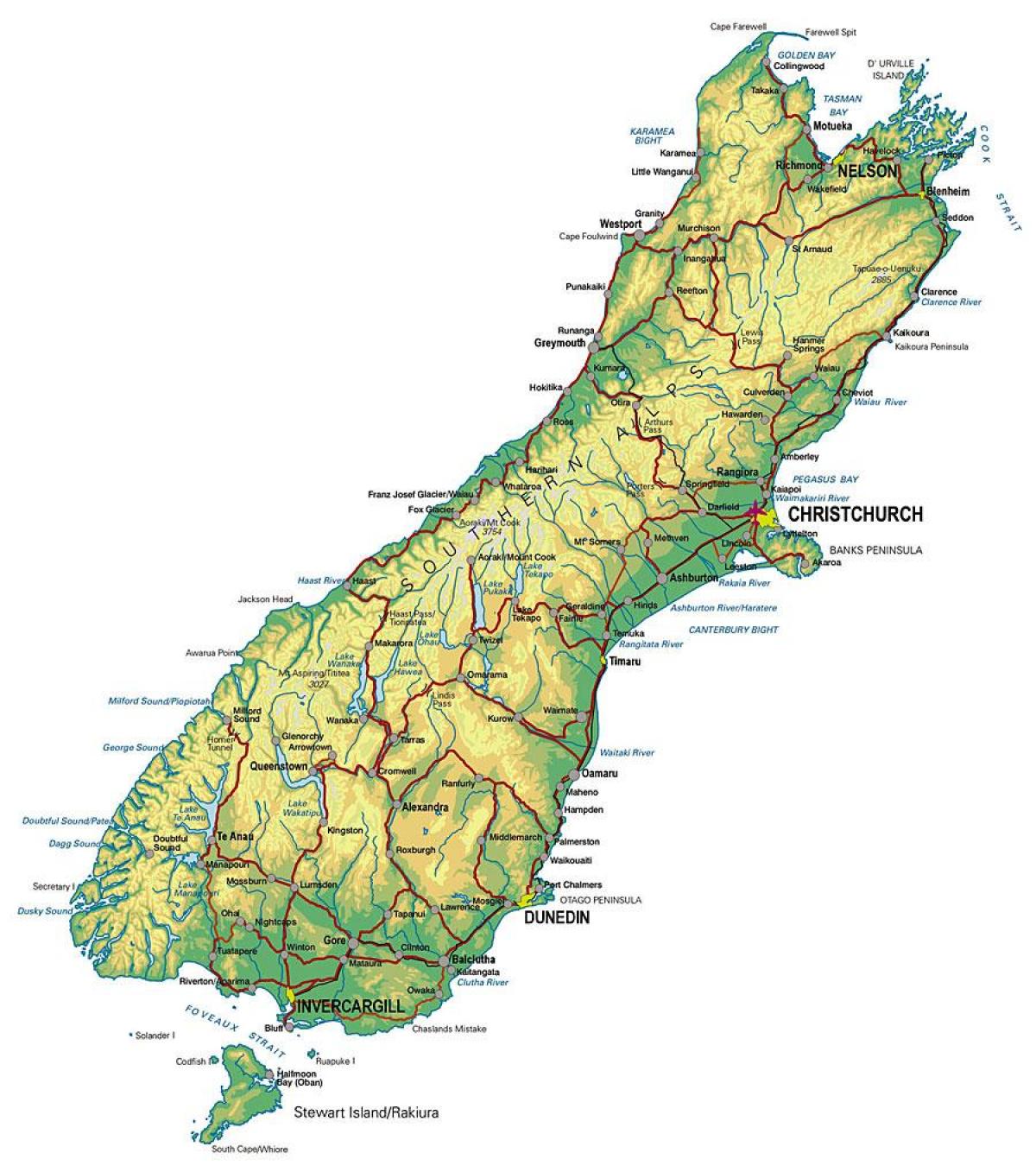 Güney Yeni Zelanda haritası 