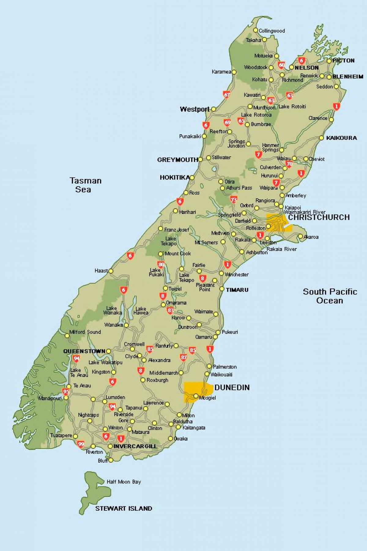 Yeni Zelanda harita south ısland yol haritası