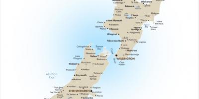 Yeni Zelanda büyük şehirler ile harita 